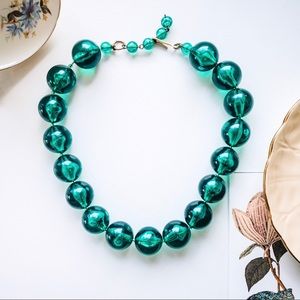 Vintage MCM Emerald Green Lucite Bauble Necklace